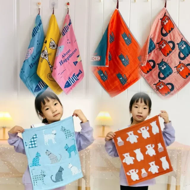 Baby Towel Soft Skin-touch 4-layer Comfortable Non-Irritating Cleaning Skin Cotton Various Prints Face Towel for Kindergarten 3