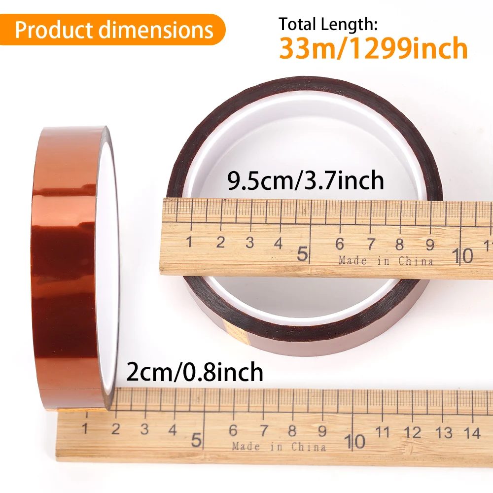 Description Picture 2 of item1Roll High Temperature Heat Resistant Polyimide Gummed Adhesive Tape 0.05*20mm*33m for 3D printing Board