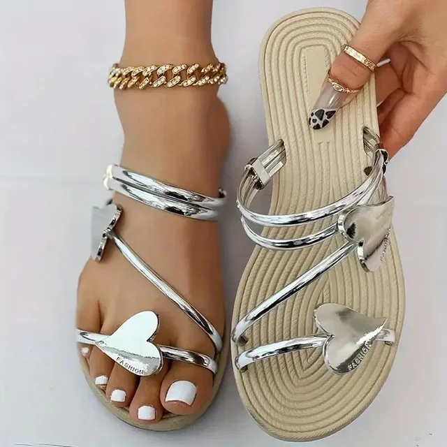 Elegant Women's Heart Flat Sandals Open Toe Non Slip Beach Slides Size 43 - Image 2