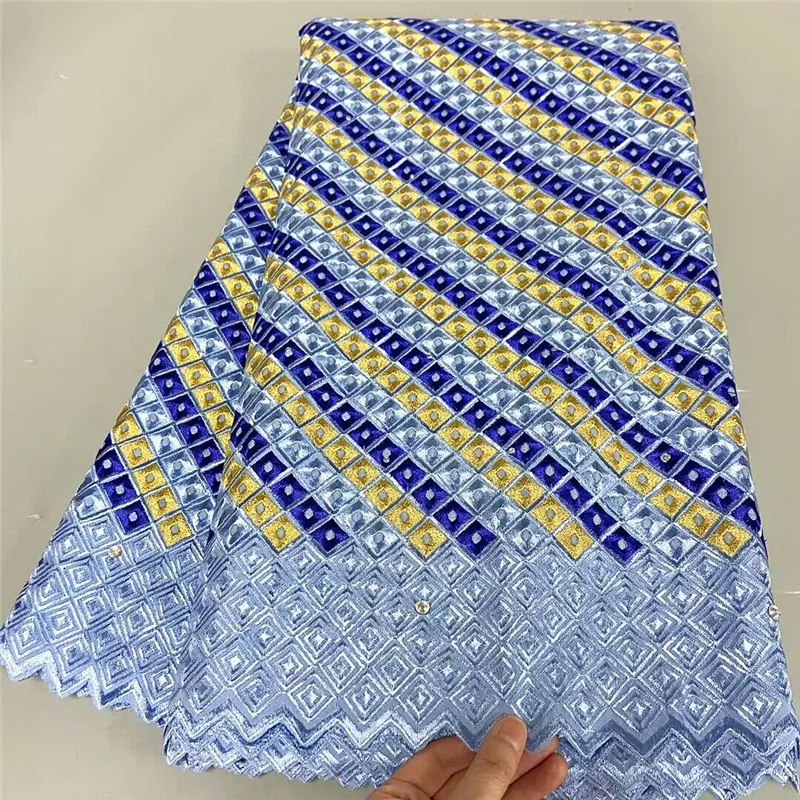 

5 Yard High Quality Dry Lace Fabric 2023 Latest Heavy Beaded Embroidery African 100% Cotton Swiss Voile Popular Dubai Style 4L96