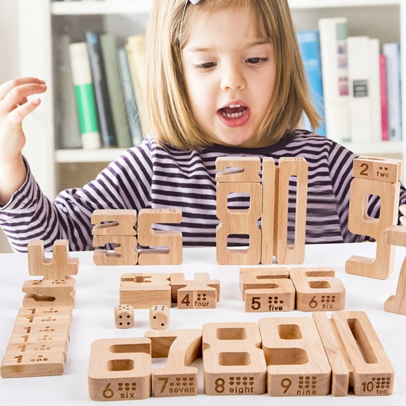 

B2EB Math Wooden Blocks Playset for 3 Years Old Toy Educational Puzzle Set Stacking Number Gifts Party Supplies