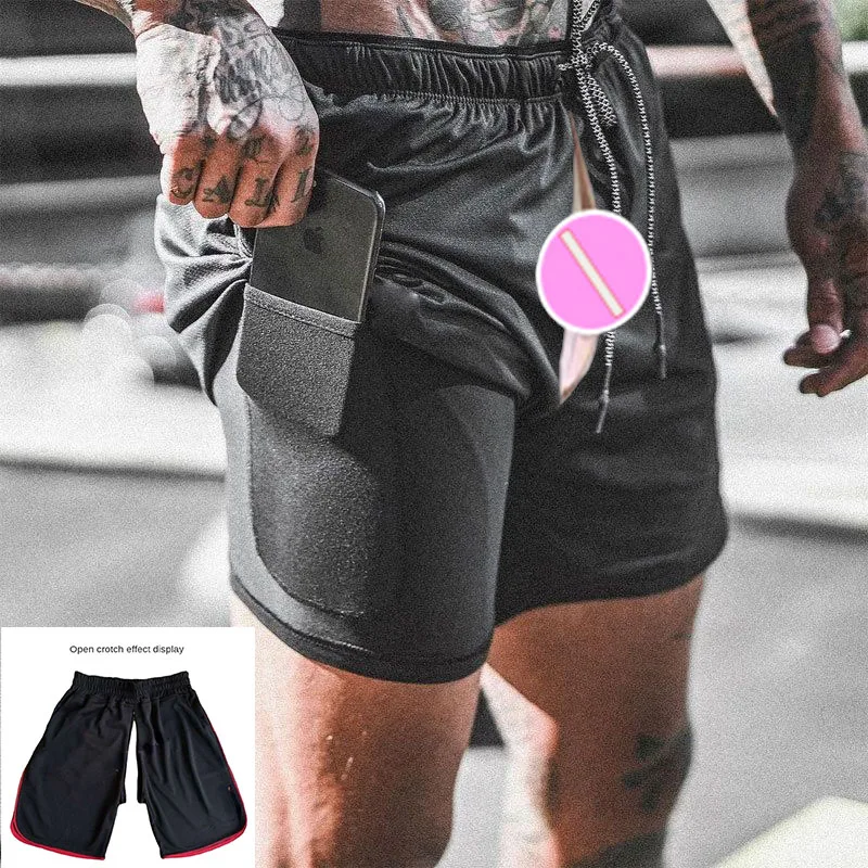 Men Summer Outdoor Sex Convenient Open-Seat Pants Fitness Double-Layer Shorts plus Size Sports Casual Shorts Sexy Men's Dressing