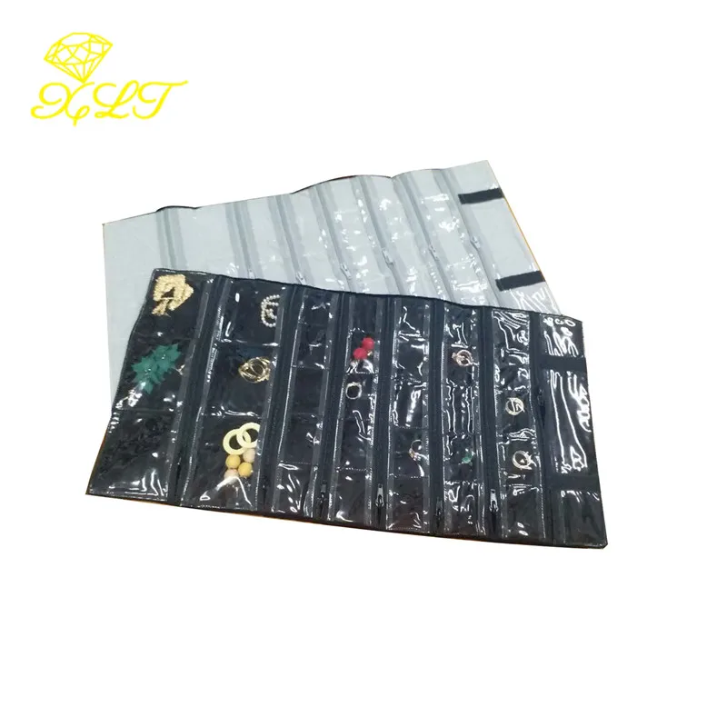 31 Grids Portable Velvet Jewelry Roll Storage Bag Ring Pendant Folding Travel Organizer Earrings Case Zipper Bag For Jewelry