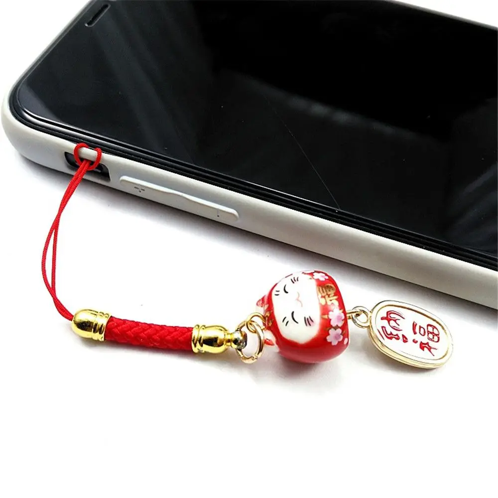 Fashion Lucky Cat Phone Straps High Quality Ceramics Bag  Accessories Phone Key Strap Hanging Rope Decor Keychain