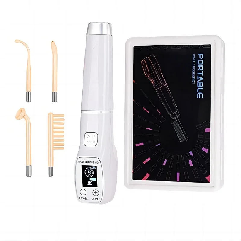 Facial Acne Wand Electrotherapy Skin Care Tool High Frequency Facial Machine Screen Display Neon Electro Therapy Wand Glass Tube Anti Acne Spot Remove Wrinkle Skin Care Device