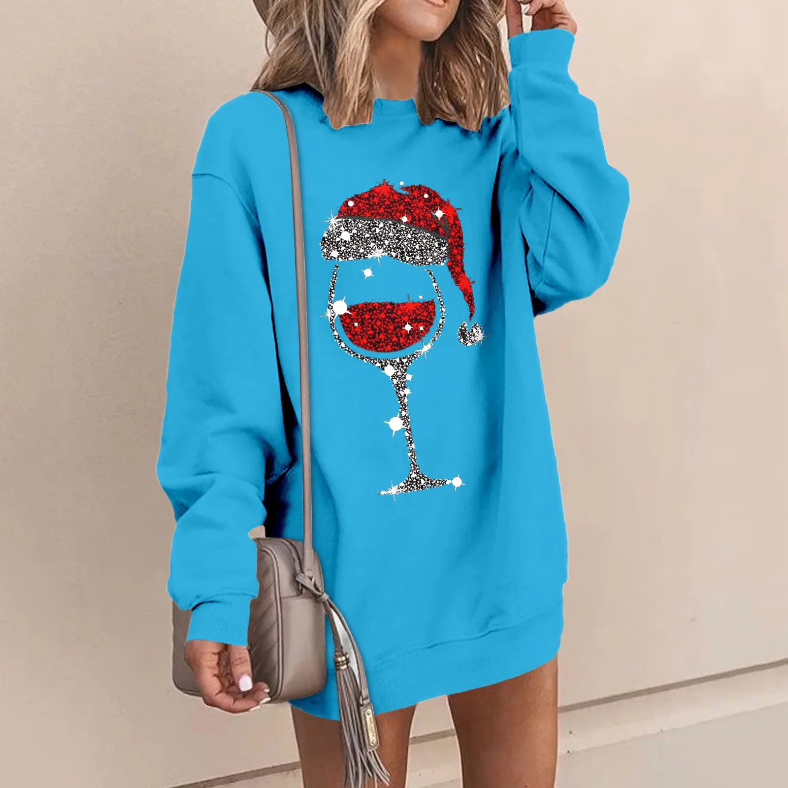 

Women Casual Fleece Long Pullover Sweatshirt Dress Long Sleeve Mini Sweater Dresses Womens Dress Belt Thin