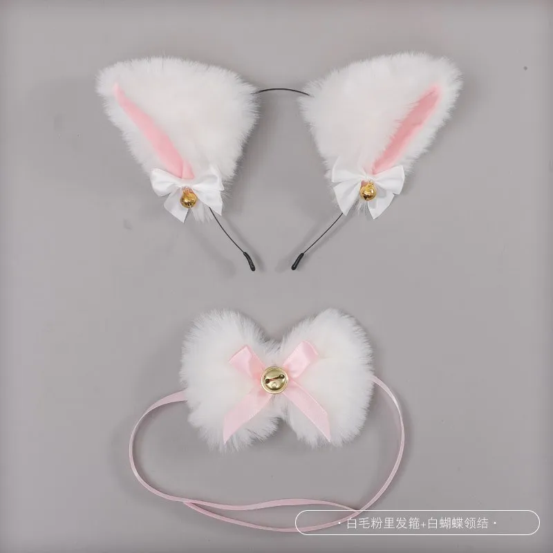 Anime Lolita Cat Fox Ear Lace Bow Headwear Bell Collar Cosplay Cute Girl Maid Party Costume Accessories