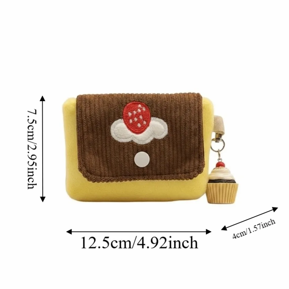Portamonete Design Pudding alla Ciliegia, Mini Pochette in Velluto Morbido con Texture Corduroy, Portafoglio Compatto con Ricamo a Torta Carino - immagine 6