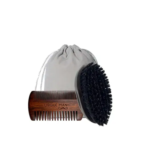Men's Beard Brush & Comb Set, Natural Material, 100% Pure Wild Boar Bristle Beard Brush & Comb Set, Comes with a Travel Bag - Image 9