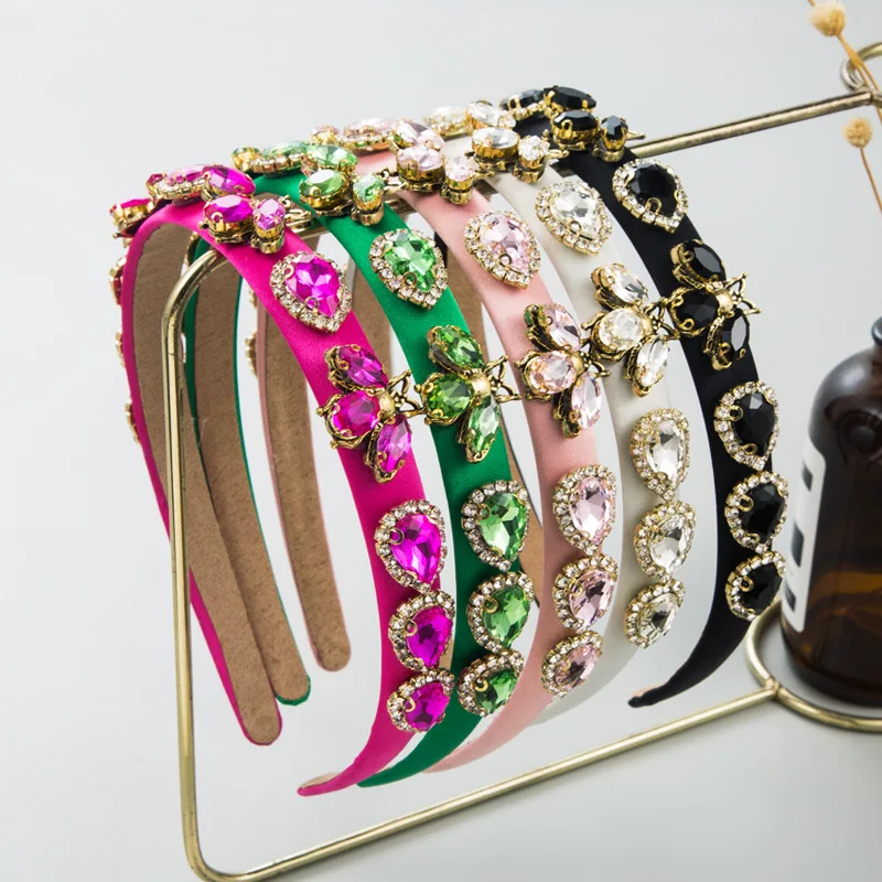 5 Colors Bee Crystal Baroque Rhinestone Headband For Women Brown Thin Hairband Hair Accessories For Girls Party Wholesale colorful waist belt adjustable buckle belts for woman girls thin full sequins waist strap for jeans dress