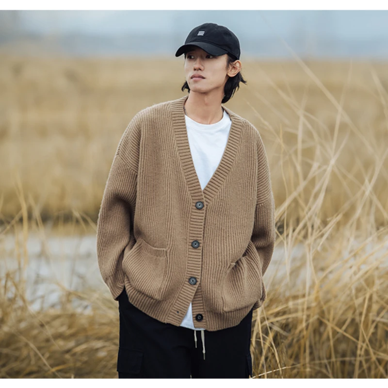 Cardigan Couple Sweater Coat Men's Spring  Autumn American Retro Loose Lazy Style Solid Color V-neck Long Sleeve Fashion Casual