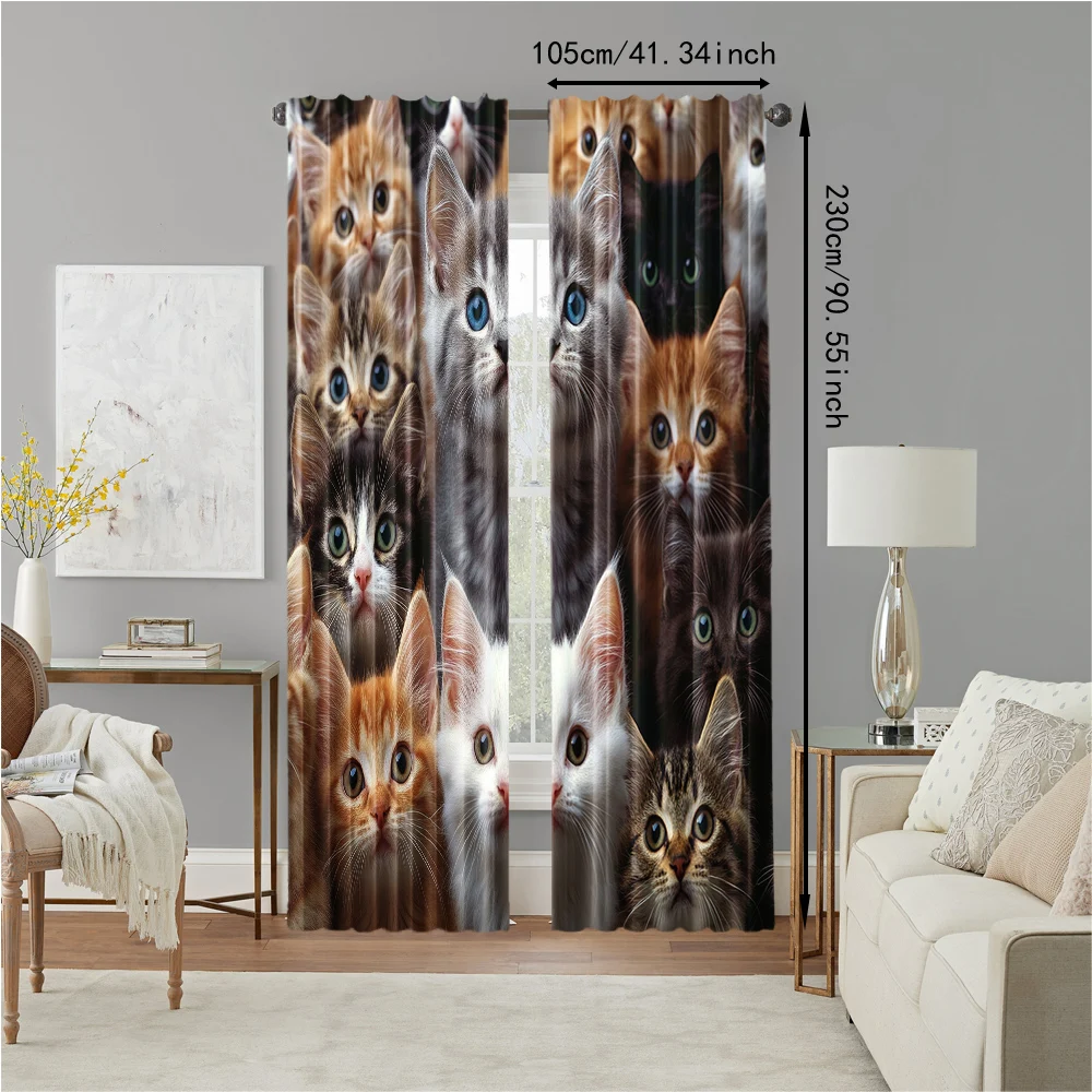 2 pcs, versatile polyester transparent curtains for home decoration Cute Cats for use in bedrooms and living rooms 4