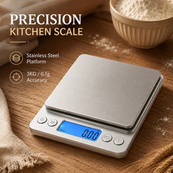 Digital Kitchen Scale – Stainless Steel Food Scale with LCD Display for Precise Weighing of Cooking Ingredients & Diet