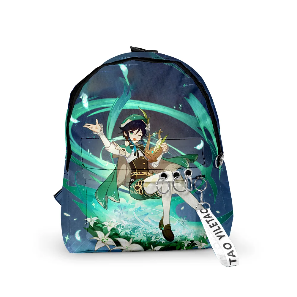 Classic Genshin Impact Venti Backpacks Boys/Girls pupil School Bags 3D Print Keychains Oxford Waterproof Cute Small Backpacks
