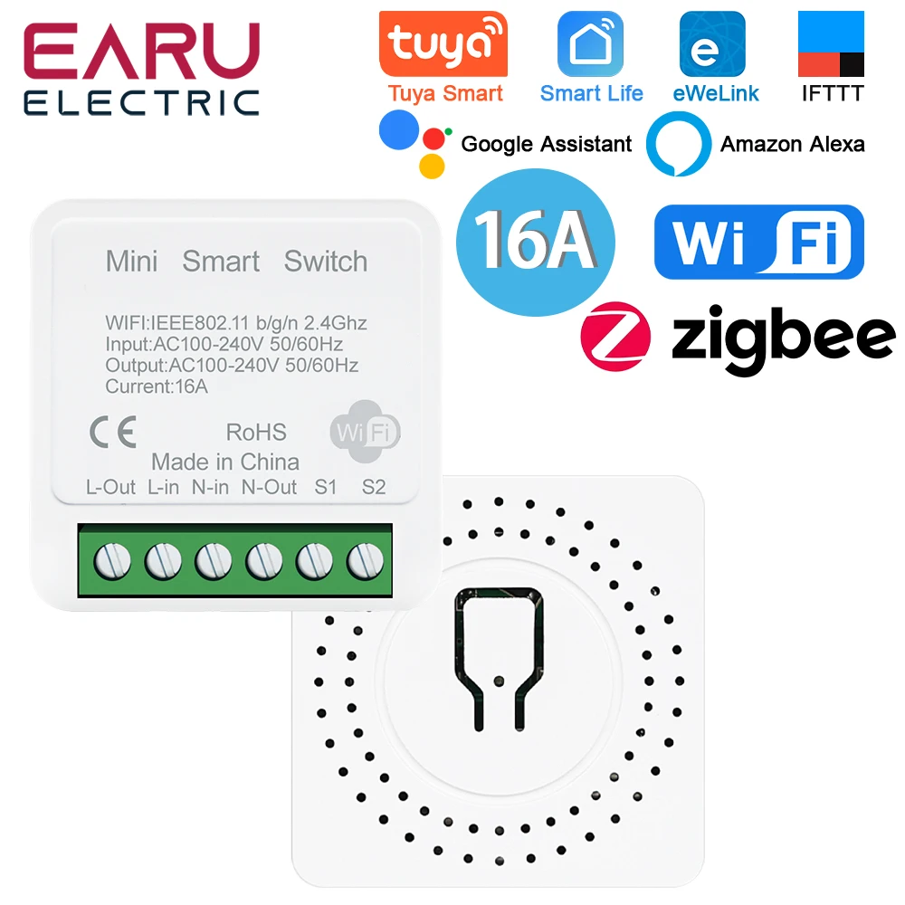 WiFi Smart Switch Breaker Module 16A 2 Way DIY Tuya eWeLink ZigBee Timer Relay Voice Wireless Remote Control for Alexa