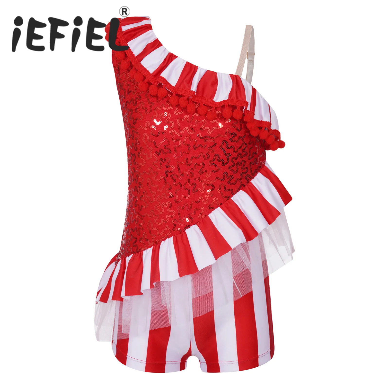 

Kids Girls Christmas Dance Costume Candy Cane Xmas Costume Striped One Piece Dancewear Leotard Biketard Santa Clause Performance