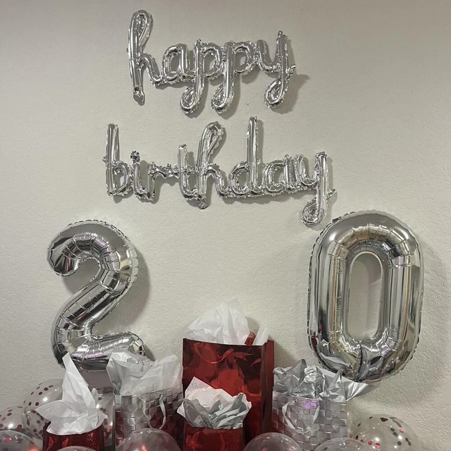 2 pièces/ensemble joyeux anniversaire ballons rose violet feuille d'aluminium ballon fête d'anniversaire décoration fournitures maison bricolage accessoires accessoire 4