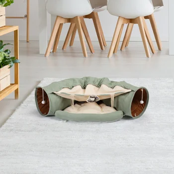 Cat’s Telescopic Tunnel Cushioned Bed Pet Nest Teasing Balls Zipper Connection Feline Supplies for Home 4