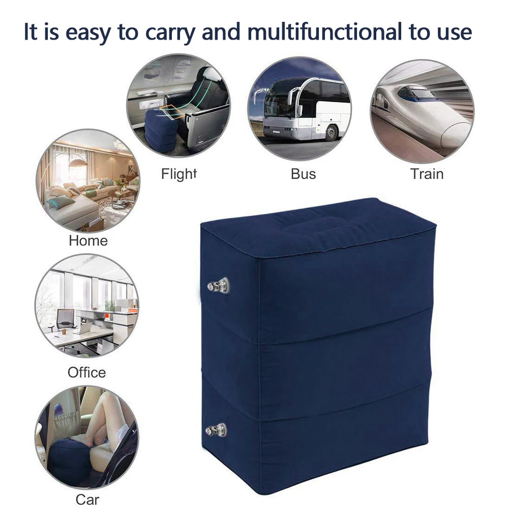 Inflatable Foot Rest Pillow for Kids/Adult Adjustable 3 Layers Height Footrest Pillow Airplane Travel for Airplane Train