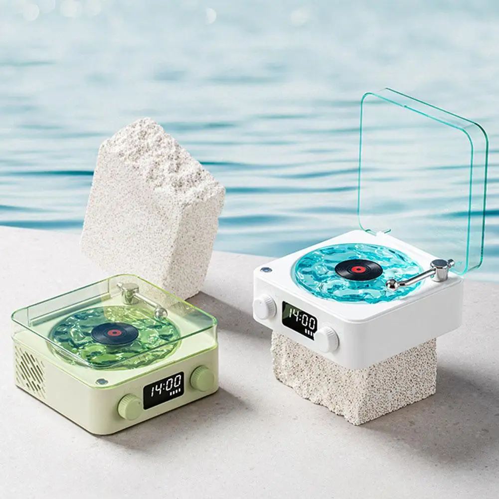 Retro Waves Vinyl Player Bluetooth Speaker With White Noise RGB Light Alarm Clock Vintage Sleep Aid Turntable Speaker bluetooth speaker portable speaker audio speakers