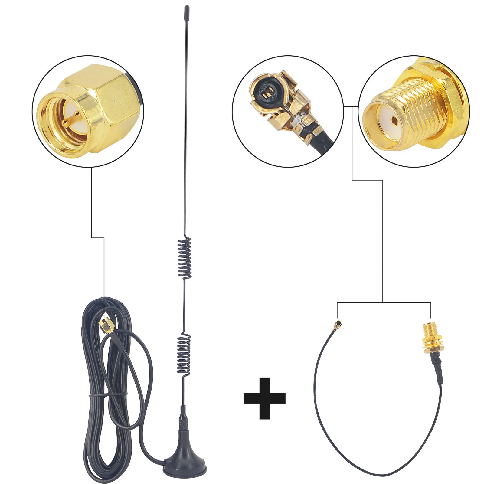 4G LTE Antenna 698-960/1700-2700MHz 5dbi SMA Male Magnetic Base RG174 3M Cable + SMA female to IPX 1.13 Pigtail Cord 15CM