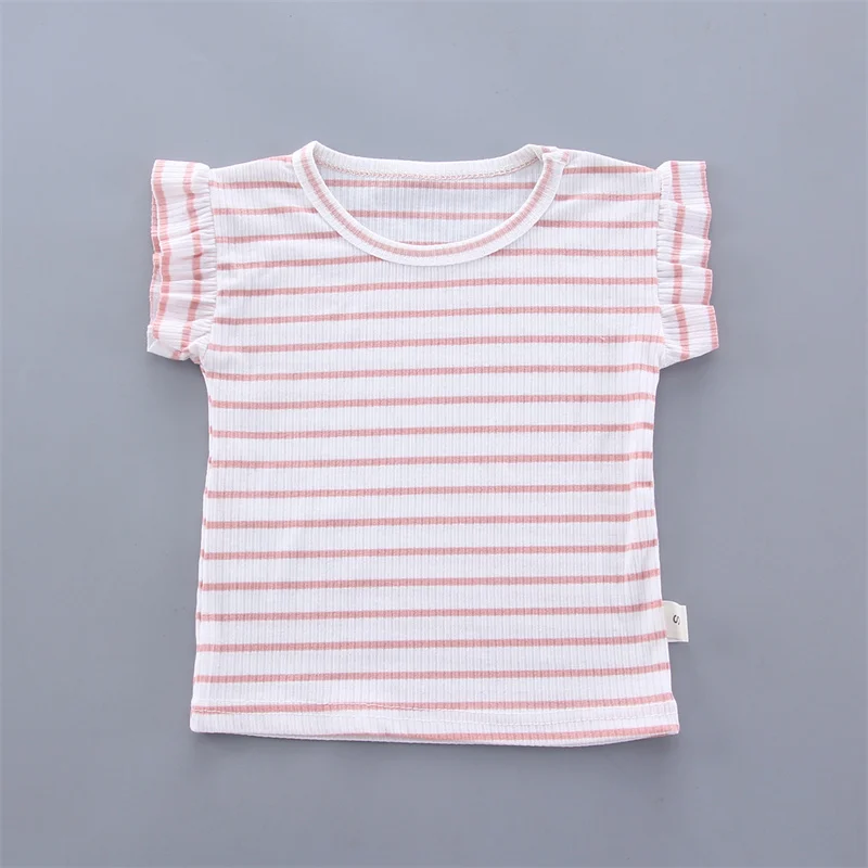 warm Baby Clothing Set Baby Girl Clothes 0-4Y Summer New Cotton Short Sleeve Bibs Girls Suit Striped T-Shirt + Bibs Baby Clothing 2 Piece Set Baby Clothing Set cheap