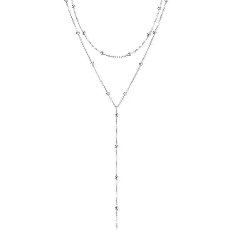 LATS Gold Color Double Layered Long Tassel Chain Necklaces for Women Simple Metal Geometric Bead Choker Necklace Fashion Jewelry - Image 7