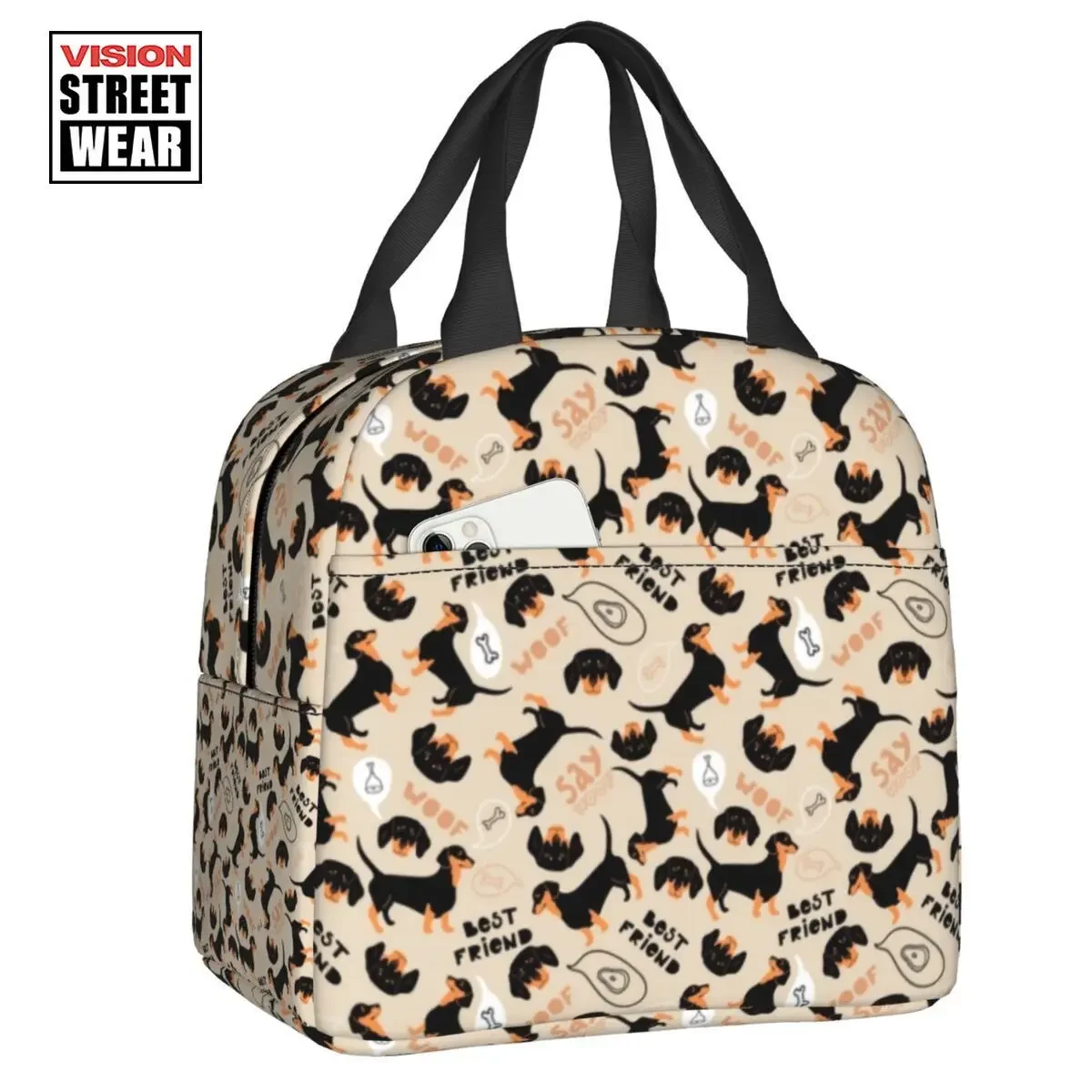 

Cute Dachshund Dog Pattern Insulated Lunch Bag For Waterproof Dackel Teckel Thermal Cooler Bento Box Office Picnic Travel