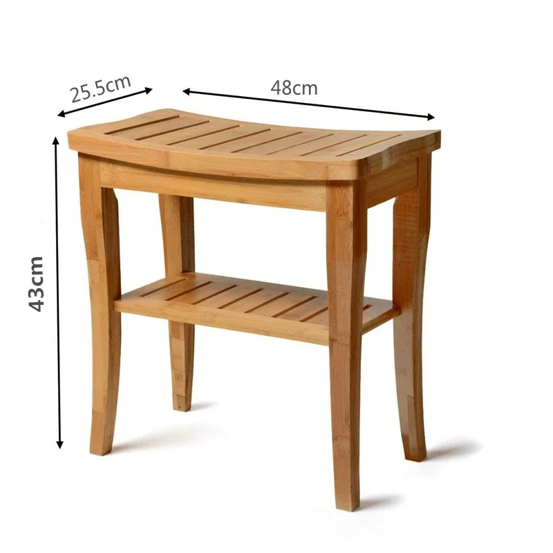 Bamboo Shower Bench Anti Slip Thickening Shower Stool with Storage Shelf Spa Bath Seat for Bathroom Organizer Hallway Bench