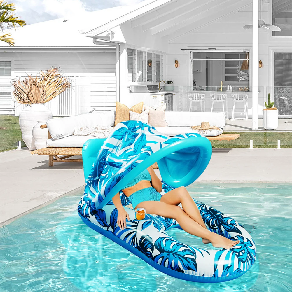 Inflatable Floating Bed with Sunshade Inflatable Water Sleeping Bed Floating Lounger Air Mattress for Swimming Pool Party 5