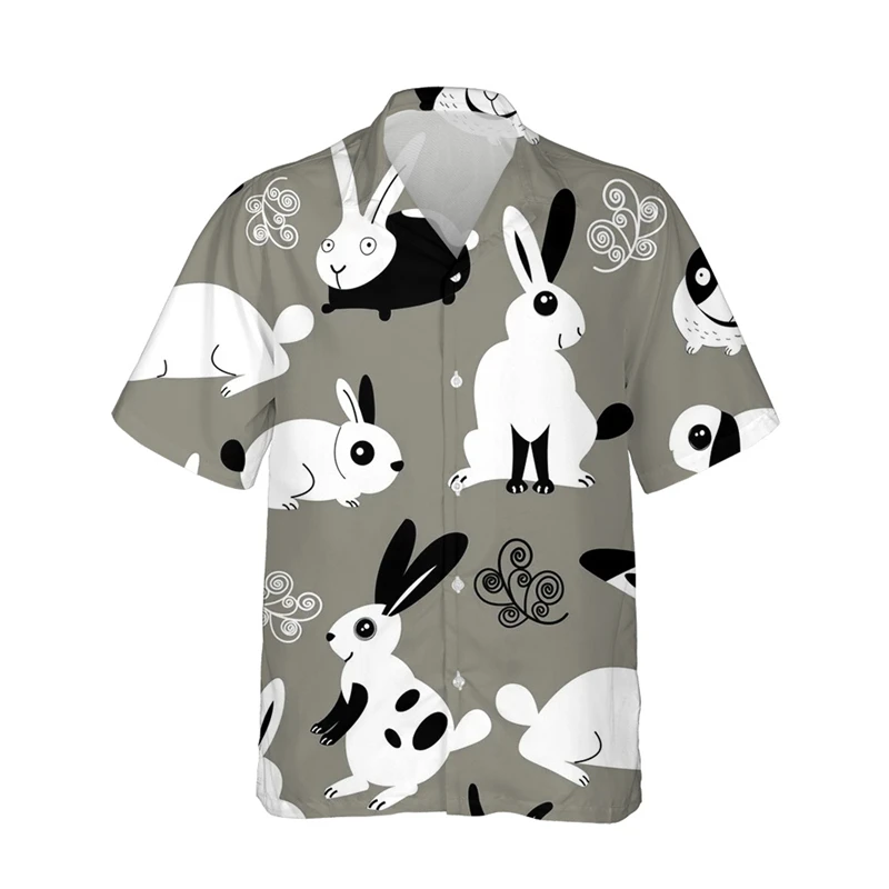 Summer Breathable Rabbit 3d Print Trendy Cool Fashion Hawaiian Shirts Beach Party Tops Short Sleeves Blouses Men's 6XL