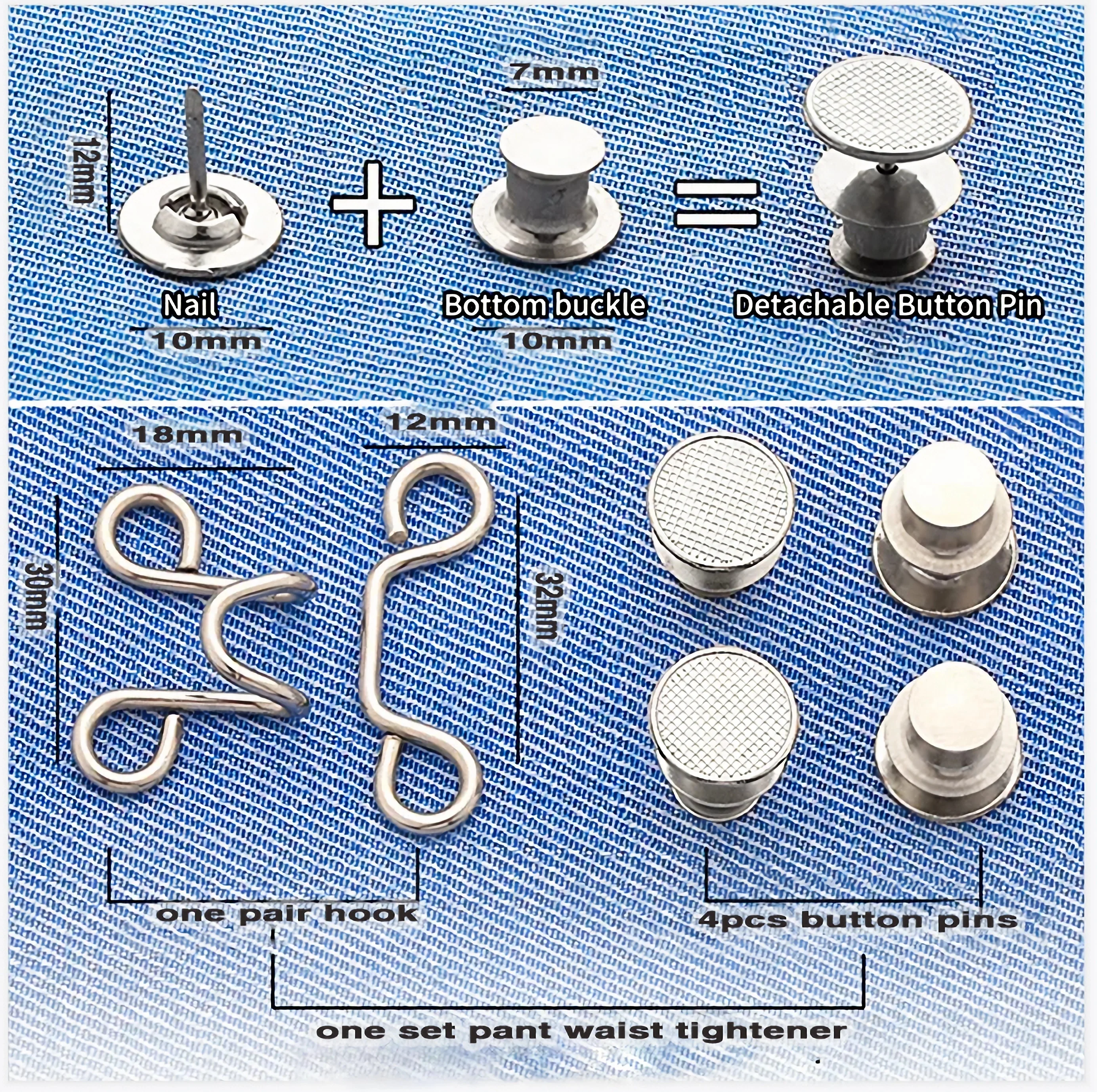 1/4Set Nail-free Metal Jeans Button Snaps Detachable Pants Clips Buttons Pins DIY Waist Tightener Clothing Buckles Sewing Tools 4