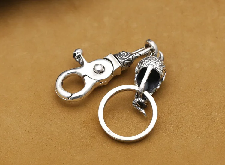 BOCAI S925 Sterling Silver Pendants 2022 New Fashion Snake Skull Punk Keys Chains Pure Argentum Safety Amulet for Men