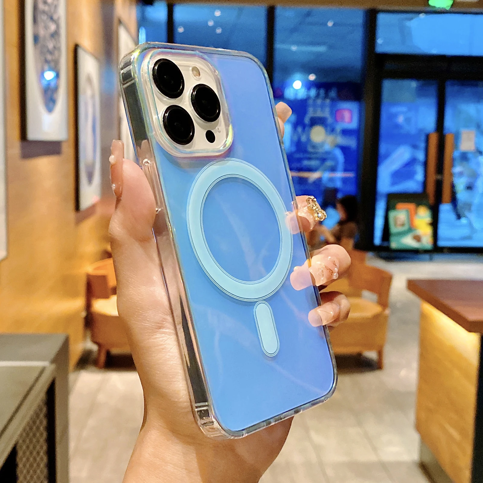 cute iphone 13 mini case Luxury Laser Colorful Magnetic Charging Phone Case For iPhone 11 Pro Max 12 13 Pro Max Gradient Shockproof Acrylic Soft Bumper iphone 13 mini flip case