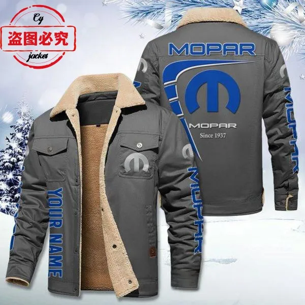 Mopar logo jacket men's velvet hooded winter warm stand-up collar jacket cotton Mopar work clothes 5