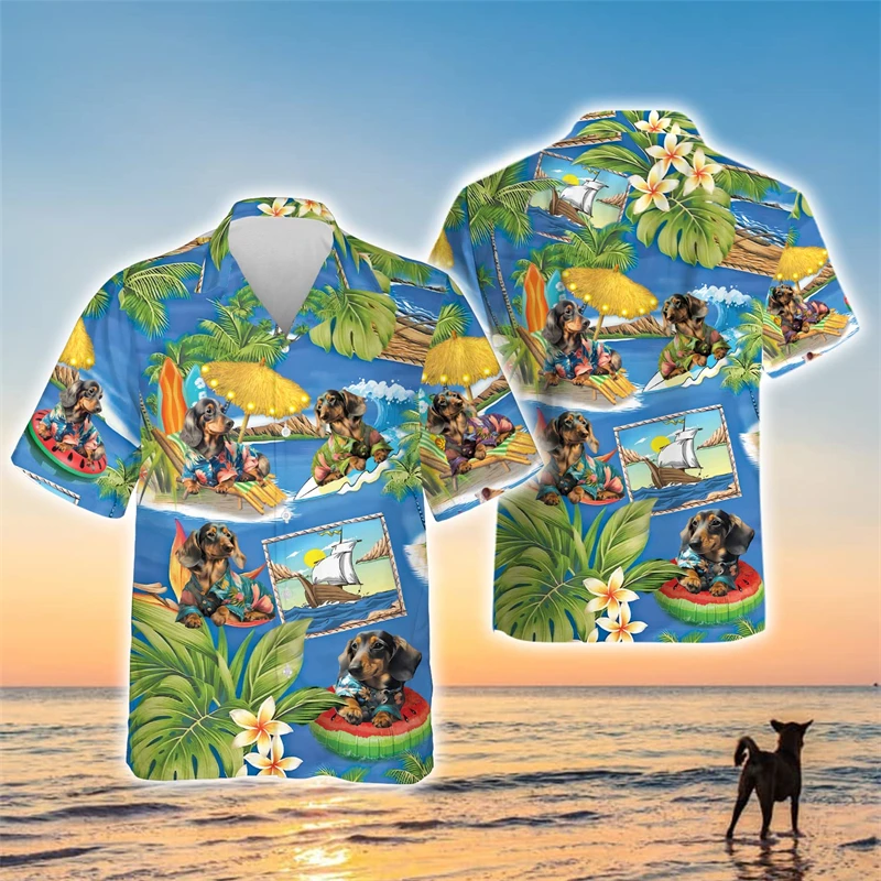 

Fashion Hawaiian Poodle 3D Printed Shirts For Men Clothes Funny Aloha Beach Shirt Pet Dogs Graphic Short Sleeve Dog Lovers Tops