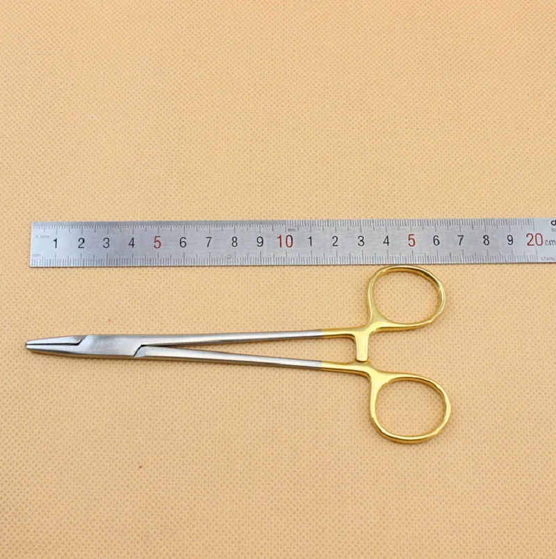 Free Shipping 1PC Dental Needle Holder Plier TC Head Stainless Steel Gold Plated Handle Orthodontic Forcep Surgical Instrument