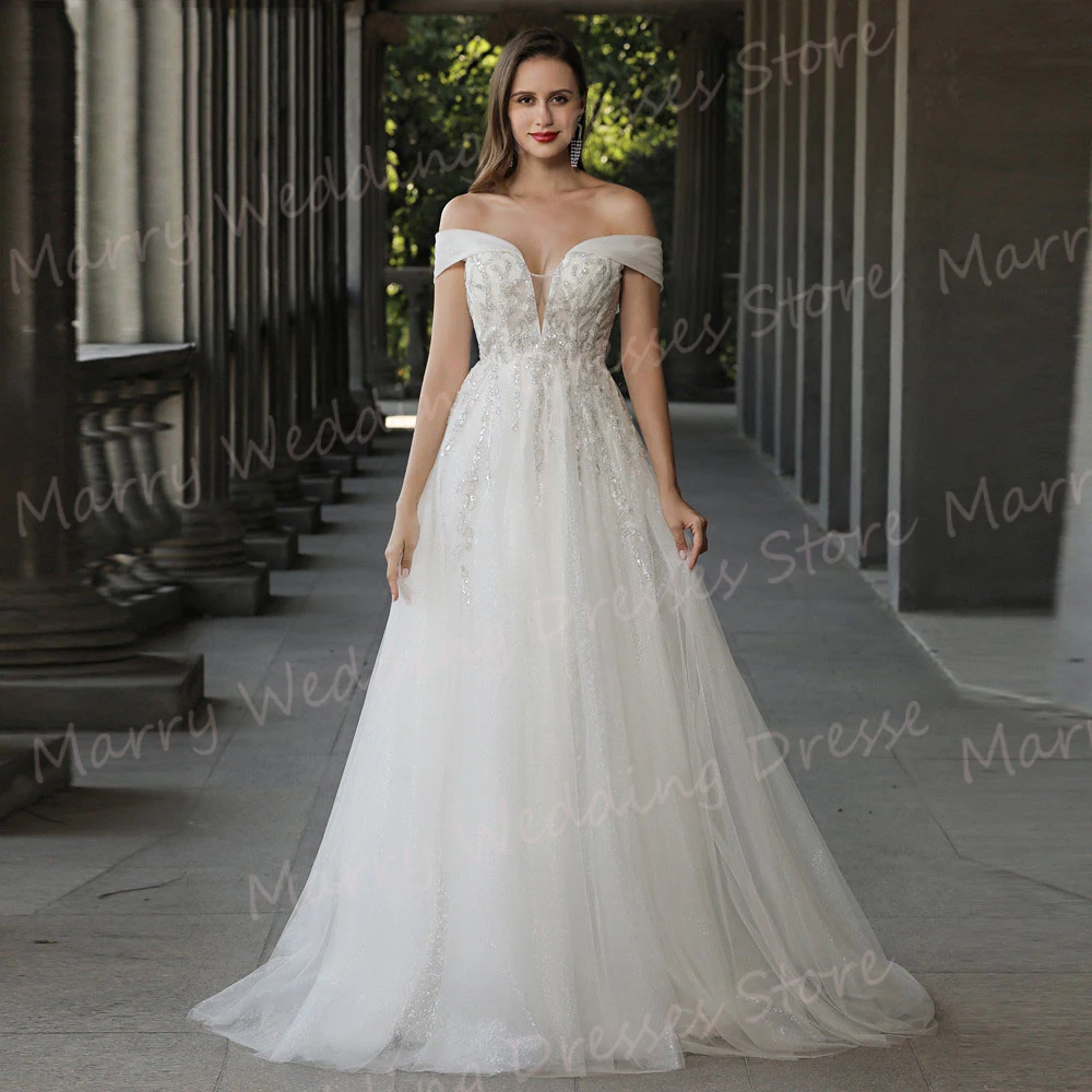 

Exquisite Graceful A Line Women's Wedding Dresses Lace Appliques Bride Gowns Fascinating Off The Shoulder Vestidos Novias Boda