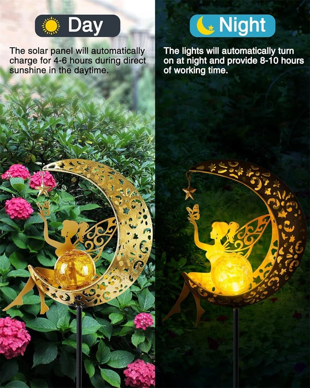 Solar Moon Fairy Lamp Outdoor Garden Iron Flower Fairy Ground Insertion Lamp Lawn Courtyard Light For Home Yard Landscape Decor