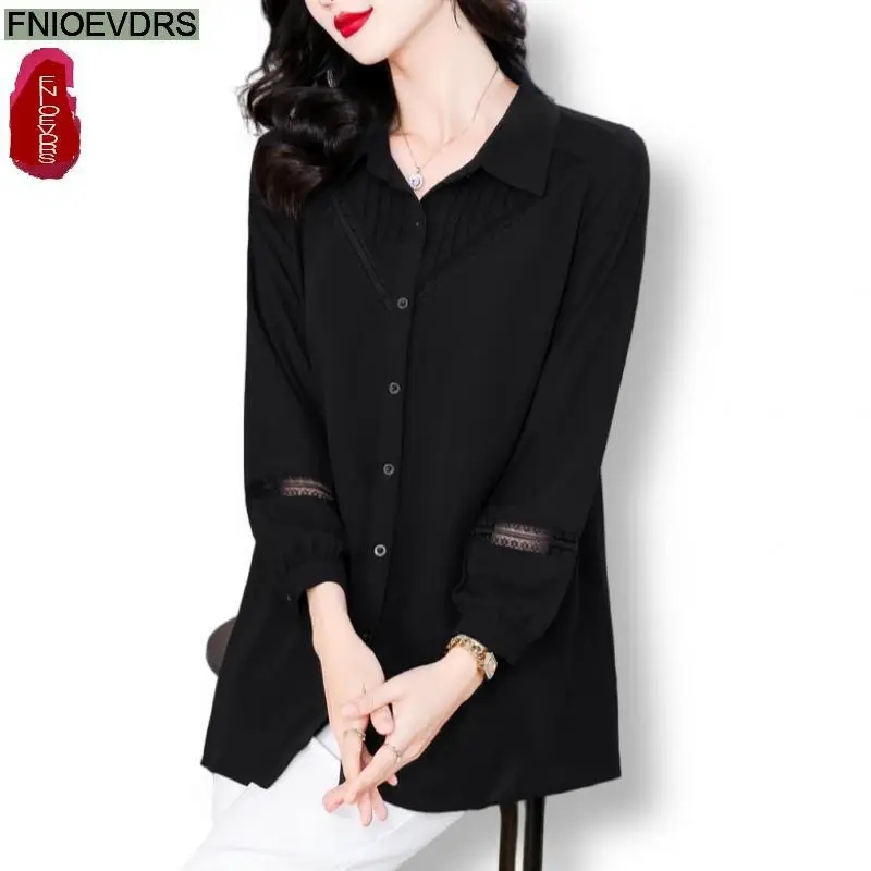 

Блузка женская с вырезами, базовая однотонная черная элегантная рубашка на пуговицах, одежда свободного покроя для офиса, весна-лето