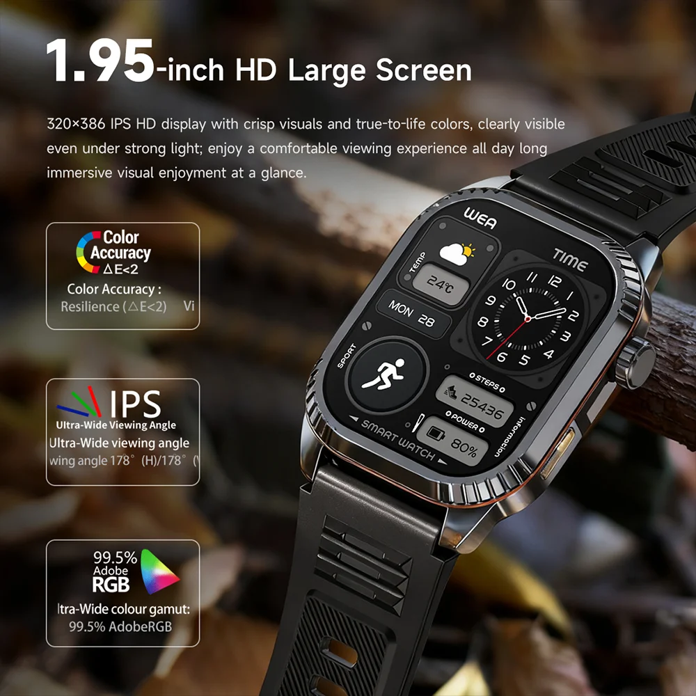Ultra GPS Outdoors Military Smart Watch - 1.95 AMOLED Display, Compass, 10ATM Waterproof, Long-lasting Battery, Bluetooth Calling