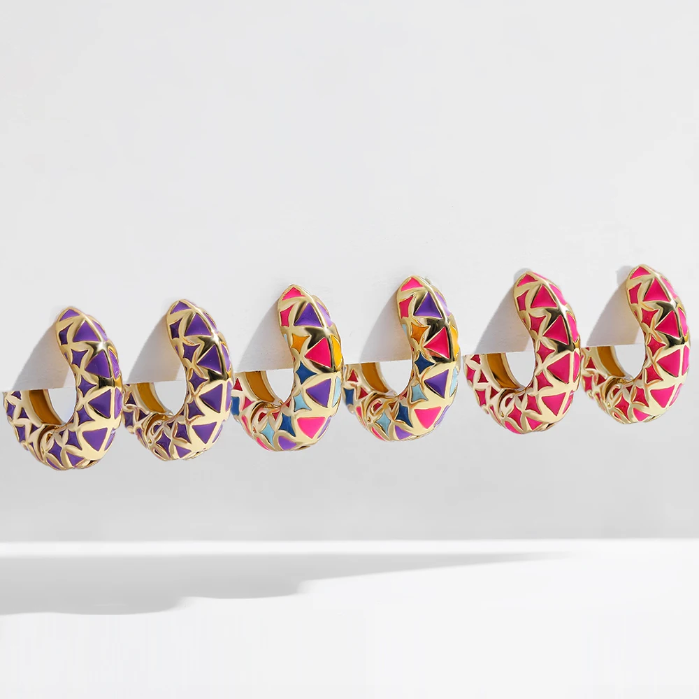 Geometric Multicolor Enamel Round Circle Hoop Earrings for Women Korean Ear Buckle Huggies Female Jewelry Gifts
