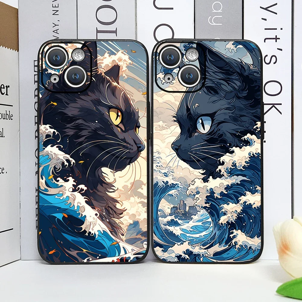 Cat-Themed Great Wave of Kanagawa Artistic Soft Phone Case Cover