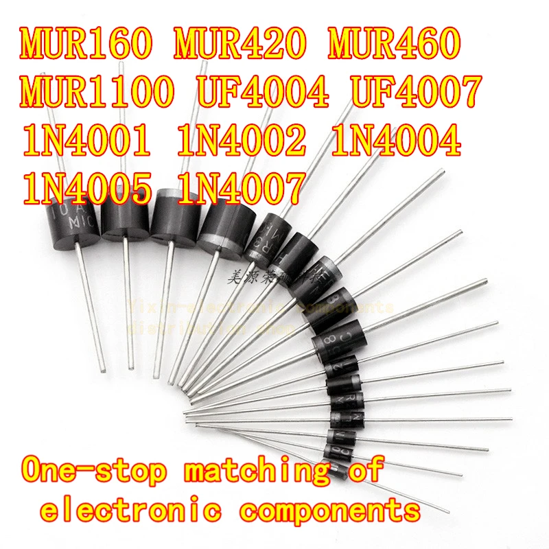 

100PCS MUR160 MUR420 MUR460 UF4004 UF4007 1N4001 1N4002 1N4004 1N4005 1N4007 Fast recovery rectifier diode inserted directly.