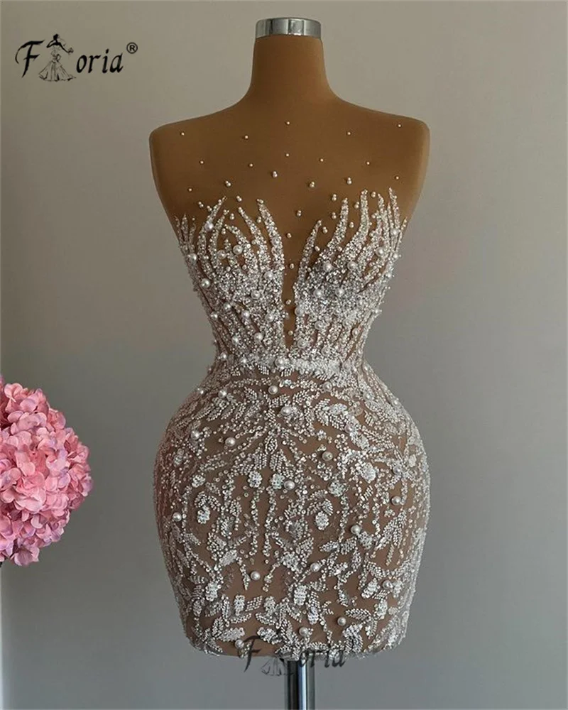 

2 Styles White Pearl Beaded Illusion Cocktail Dress Beaded Scoop Short Homecoming Graduation Party vestidos de gala For Birthday