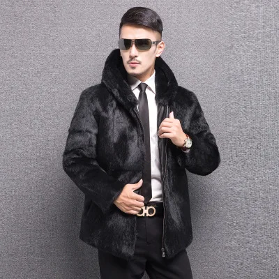 Luxury Brand Black Fur Jacket Men Autumn Winter Faux Fur Coat Long Sleeve Windbreak Thickened Warm Leather Jacket Hooded New
