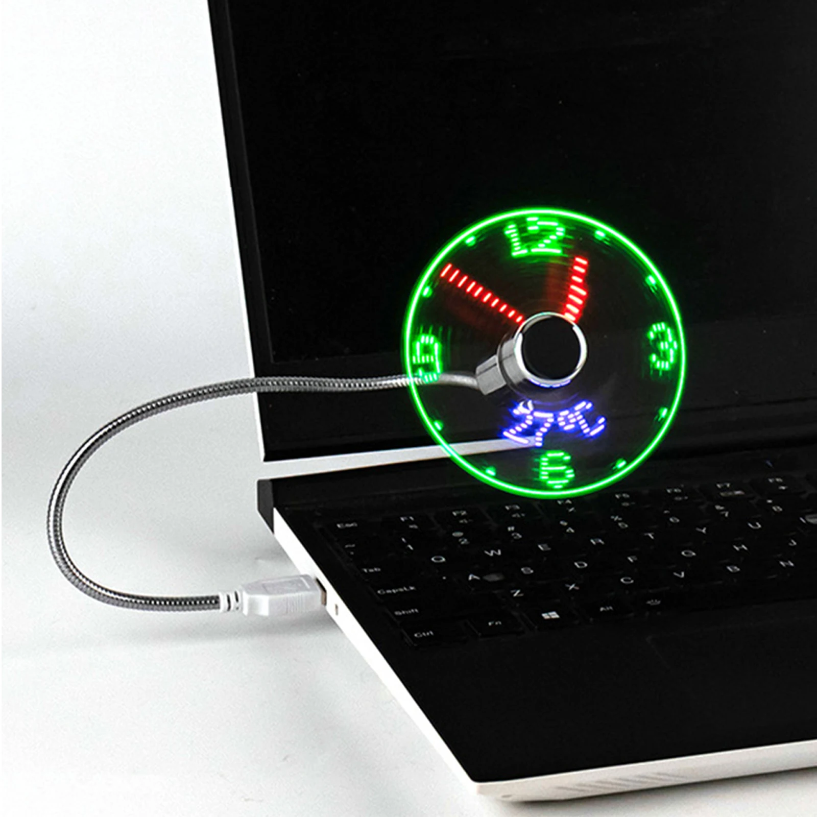USB Clock Fan Portable Real Time Dispaly Clock Display Gooseneck Fan Flexible Cooling for Summer Desk Office Laptop