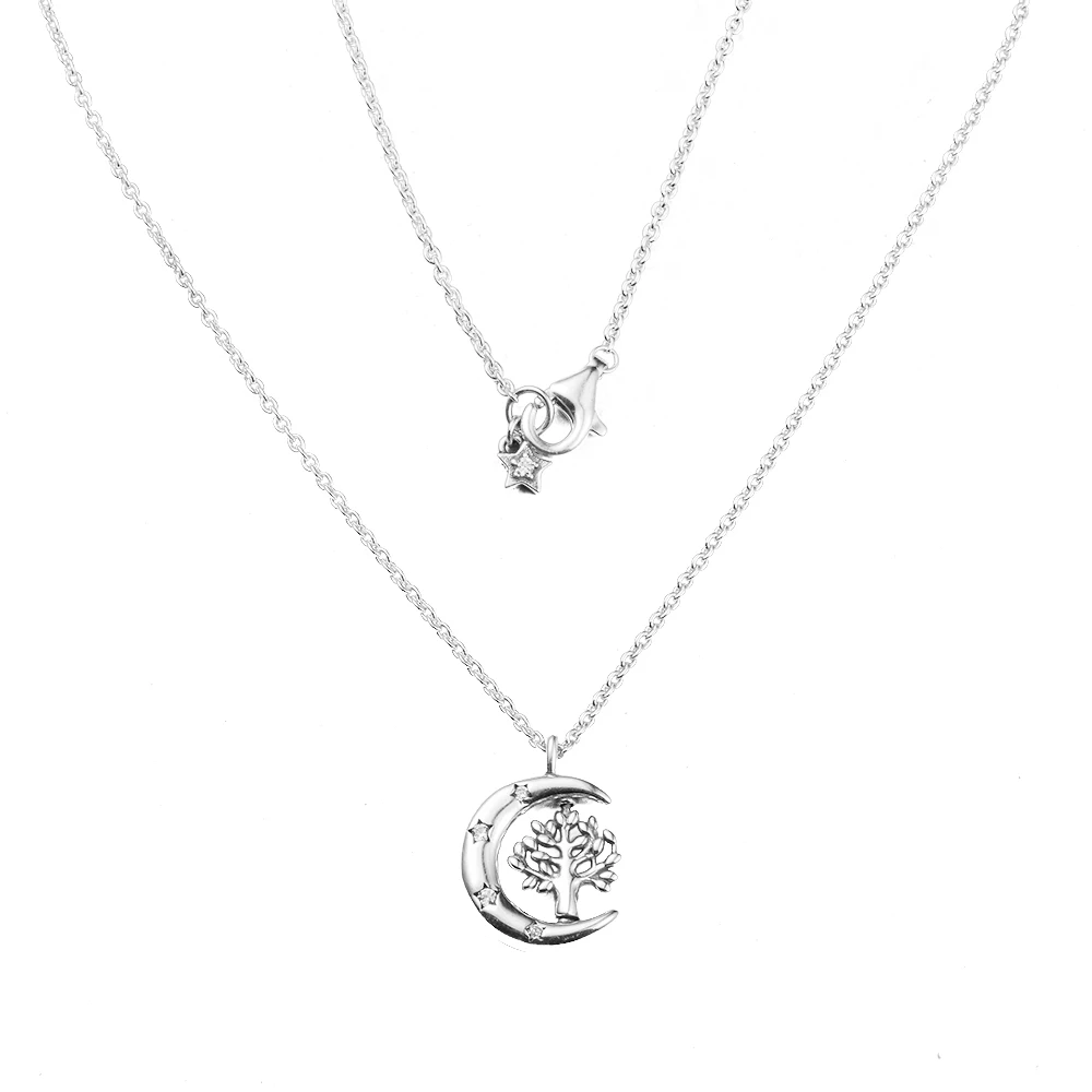 

Женское ожерелье из серебра 100% пробы, с подвеской в виде дерева жизни и Луны, длиной 45 см