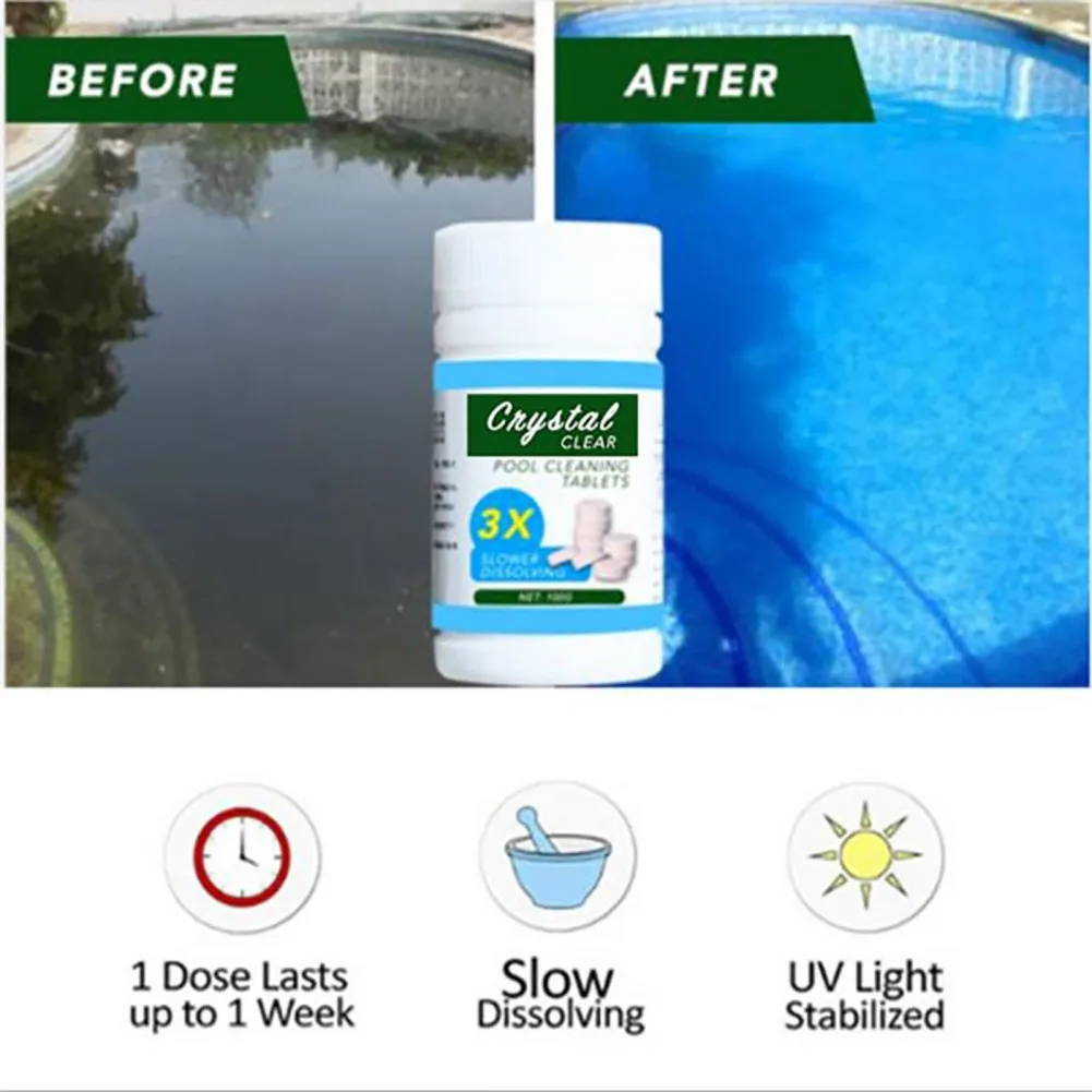 Chlorine Tablets For Pool Quick Dissolving Above Ground Effective Water Care 100 Tablets/Bottle pool chlorine tablets