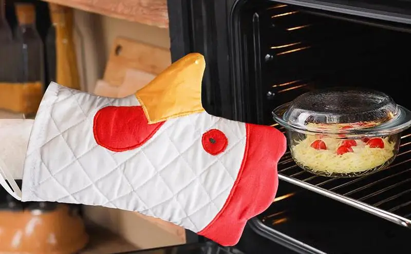 Chicken Trim Oven Mitt Reusable Cartoon Rooster Shaped Cooking